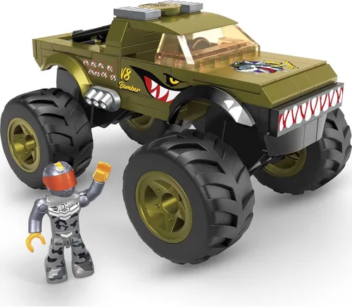 Vista 3 de Mega Hot Wheels V8 Bomber Monster Truck Juego de construcción con 86 piezas