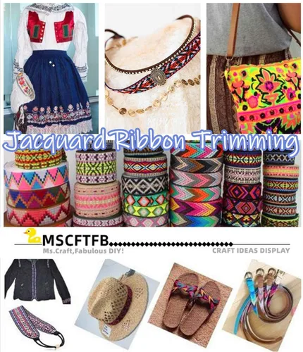 Vista 4 de MSCFTFB Diseños étnicos - Cinta jacquard tejida con flecos para accesorios de ropa, correas de adorno, cinturones, collares, manualidades, ancho