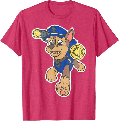 Vista 25 de Paw Patrol Chase Character Patch - Camiseta negra de manga corta con cuello redondo y ajuste clásico, talla S Negro