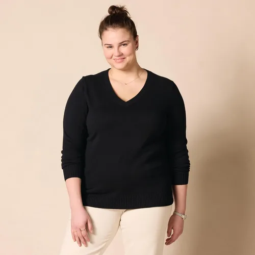 Vista 6 de Suéter Tienda Essentials para mujer, 100% algodón, de manga larga, con cuello en V
