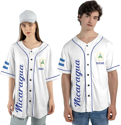 Vista 2 de Camiseta de béisbol de Nicaragua personalizada, camiseta de béisbol de Nicaragua personalizada para hombres y mujeres, camisas nicaragüenses