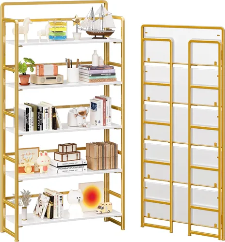Vista 14 de 4NM Estantería plegable sin montaje, estante de almacenamiento para libros con estantes de 3 niveles, estilo vintage. Organizador de oficina y Todo