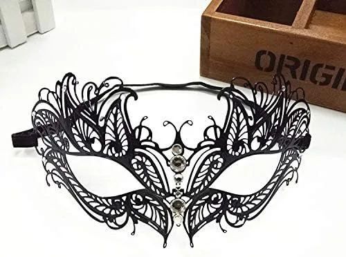 Vista 5 de Máscara de mascarada para mujer, máscara de metal ultraligera con diamantes de imitación de metal brillante veneciano bonito para fiesta, noche