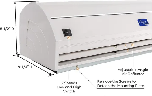 Vista 6 de Awoco Elegant - Cortina de aire interior de 2 velocidades de 25,5 m³/min / 900 CFM con interruptor de puerta magnético de fácil instalación