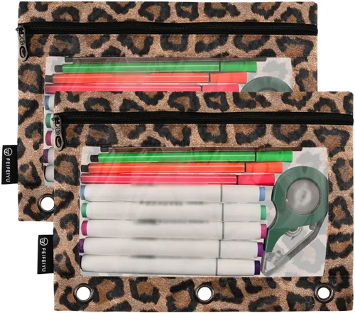 Vista 2 de Estuche para lápices de leopardo negro para carpeta de 3 anillas, bolsa de papelería transparente para organizadores, oficina, suministros diarios