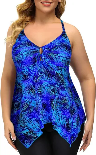 Vista 6 de Firpearl - Traje de baño tipo tankini, holgado, para mujer, con espalda cruzada, talla extra-grande.