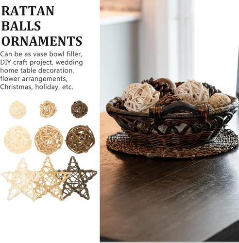 Vista 9 de FOMIYES Bolas de mimbre decorativas naturales, bolas de ratán de mimbre de estrella, 9 piezas, relleno de jarrón, ramitas decorativas, esferas