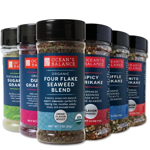 Vista 13 de Condimento Bonito Furikake de Ocean Balance - Condimento de algas marinas con algas de Maine Coast - Condimento saludable con sal de algas marinas