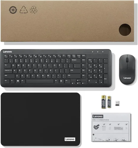 Vista 7 de Lenovo 300 Combo de Teclado y Ratón Inalámbricos, Receptor Nano USB-A de 2,4 GHz, Baterías Incluidas
