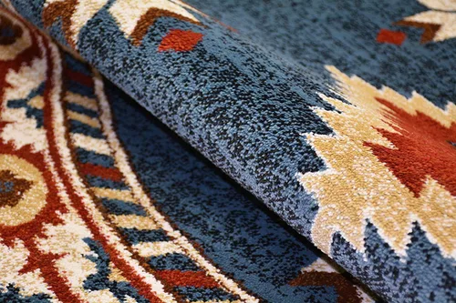 Vista 3 de Nevita Collection Southwestern Native American Design Area Alfombra geométrica (azul, 5'3" redondo)