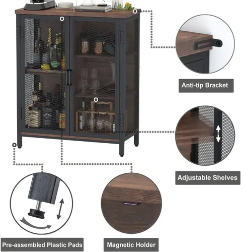 Vista 6 de BON AUGURE Armario rústico de barra de café para el hogar, mesa consola rústica detrás del sofá, juego de muebles de madera y metal para sala