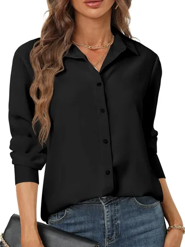 Vista 37 de Camisas de manga larga con botones para mujer, básicas, clásicas, suaves, con cuello a la moda, elegantes y casuales
