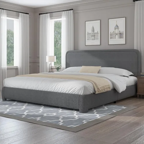 Vista 21 de Base de cama individual, cabecera Cloud Boucle, esquinas redondeadas, color beige