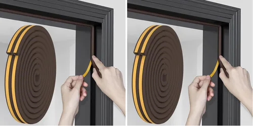 Vista 13 de Burlete de sellado de puerta de 32.8 pies, autoadhesivo, insonorizado en forma de D, para marco de puerta, ventana, negro, 3/8 pulgadas de ancho x