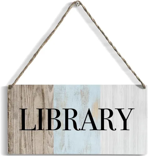 Vista 8 de Letrero retro de la biblioteca de madera, arte de pared para el hogar, casa de campo, decoración colgante rústica divertida para amante
