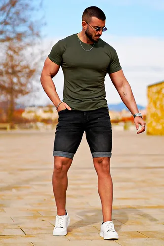 Vista 6 de GINGTTO Pantalones cortos de mezclilla para hombre Gris carbón