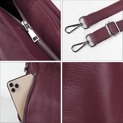 Vista 4 de YALUXE Bolso de hombro de cuero genuino para mujer, con asa superior