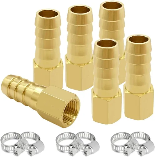 Vista 13 de Uenede 6 accesorios de púas de manguera de latón de 1/2 pulgada NPT hembra a 1/2 pulgadas, conector adaptador de púas incluye 6 abrazaderas de acero