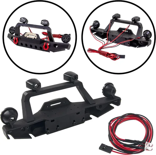 Vista 3 de Parachoques delantero y trasero de aluminio con gancho de remolque para faros LED, soporte de neumáticos de repuesto compatible con Traxxas TRX4