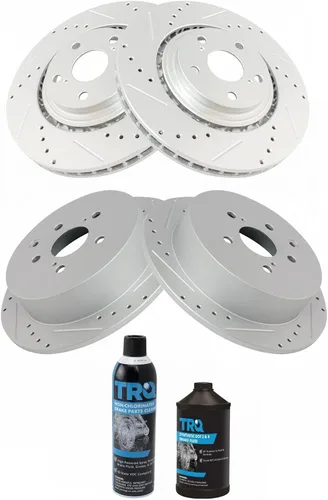Vista 2 de TRQ Juego de rotores de freno delanteros y traseros con revestimiento G perforados y ranurados de alta calidad compatibles con Lexus RX350 RX450h
