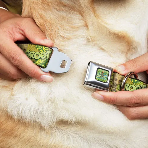 Vista 8 de Buckle-Down Collar de perro Hebilla de cinturón de seguridad Baby Groot Pose Face I Am Groot Browns Greens Amarillos 9 a 15 pulgadas 1.0 pulgadas