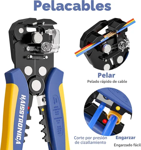 Vista 4 de haisstronica Pelacables y herramienta de prensado, herramienta de pelacables automático AWG 24-10 con crimpadora de cables de trinquete AWG 22-10