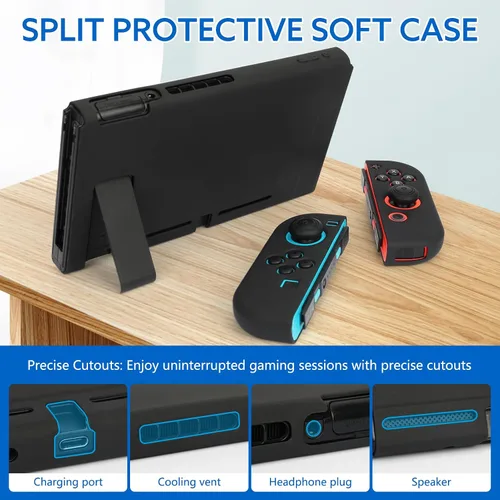 Vista 4 de FYY Dockable Case Compatible for Nintendo Switch - Black Slim Matte Protective Cover Case for Nintendo Switch and Joy-Con, Soft TPU Customized