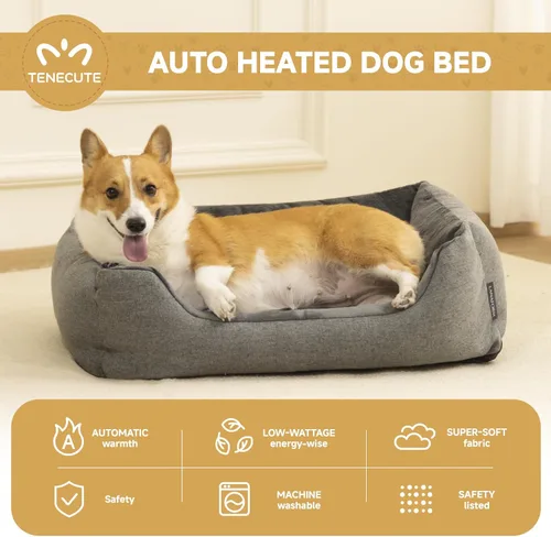 Vista 2 de Cama térmica para perros con almohadilla térmica de detección automática, 3 ajustes de temperatura y cable resistente a las masticaciones