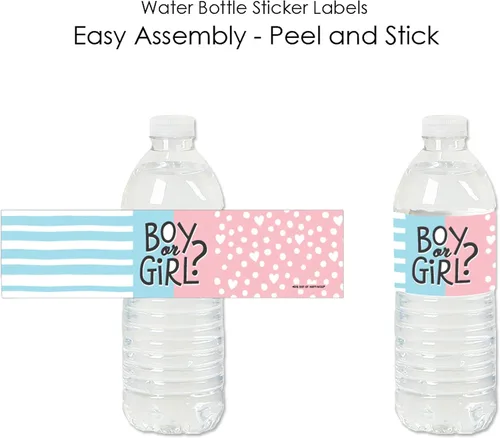 Vista 2 de Big Dot of Happiness Baby Gender Reveal - Etiquetas adhesivas para botellas de agua para fiesta de equipo niño o niña, juego de 20