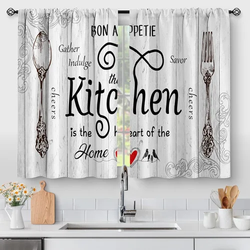 Vista 21 de Aimego Cortinas de Cocina de Eucalipto Primaveral - Hojas de Plantas de Acuarela Floral Azul con Cortinas de Nivel Botánico Floral para Cafetería