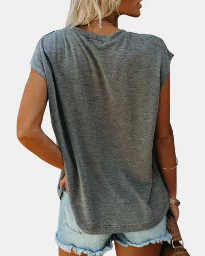 Vista 3 de WMZCYXY Camiseta de verano para mujer, sin mangas, cuello redondo, casual, holgada, con bolsillo