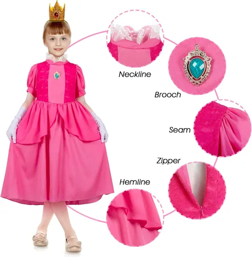 Vista 4 de Binhong Disfraz de princesa melocotón para niñas, vestido de princesa melocotón con accesorios