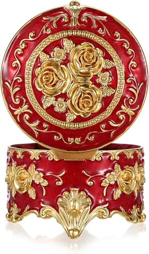 Vista 6 de Hipiwe Joyero de metal vintage Pequeña caja organizadora de anillos con patrón de rosas para joyas, caja de almacenamiento para anillos, aretes