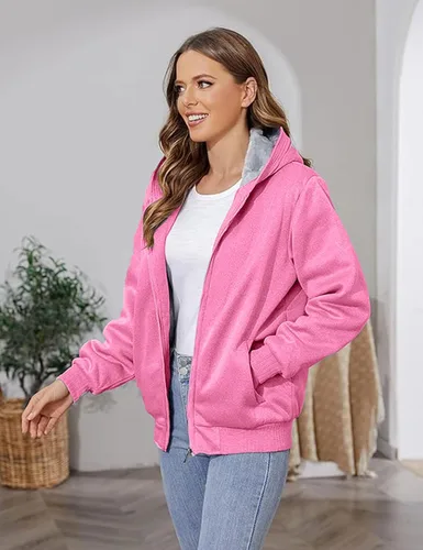 Vista 2 de PUWEI - Sudadera con capucha, con zíper y forro de felpa grueso, para mujer