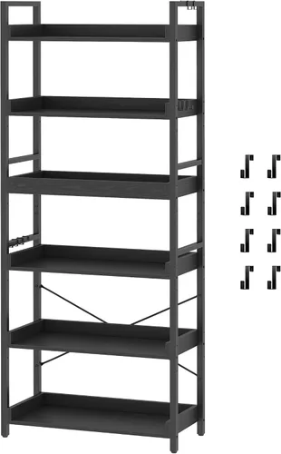 Vista 13 de HCHQHS - Estantería de 4 niveles, estantería industrial ajustable, estantería alta vertical, estanterías abiertas de madera y metal negro