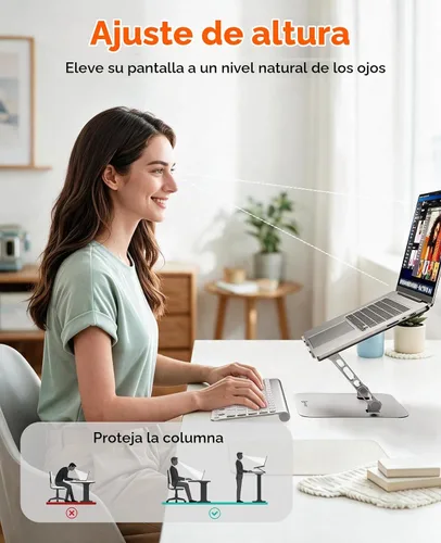 Vista 2 de PHIXERO Soporte ajustable para portátil, soporte ergonómico de aluminio Plateado