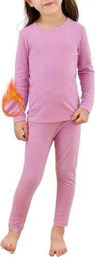 Vista 9 de Ropa interior térmica para niños pequeños, conjuntos de capa base de invierno tipo Long Johns para niñas y niños Un rosa oscuro.