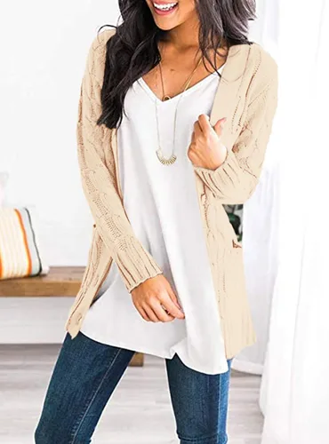 Vista 3 de PRETTYGARDEN Suéteres de mujer con frente abierto, cárdigan de otoño, moda de invierno, con botones, de punto trenzado, grueso, ropa exterior