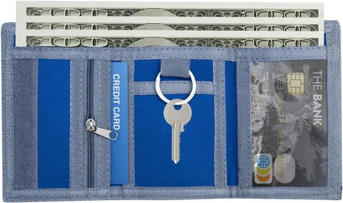 Vista 5 de Cartera RFID de camuflaje, billetera de nailon triple para hombres, mini monedero triple con cremallera para niños, Compacto 025-DV DS