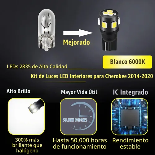 Vista 2 de Paquete de kit de luces LED interiores para Jeep Cherokee KL 2014 2015 2016 2017 2018 2019 2020, 13 piezas, color blanco, iluminación LED