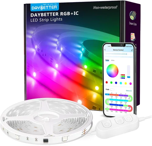 Vista 15 de DAYBETTER Tira de luces LED inteligentes de 100 pies con control remoto de aplicación, 5050 RGB para dormitorio, sala de estar, decoración