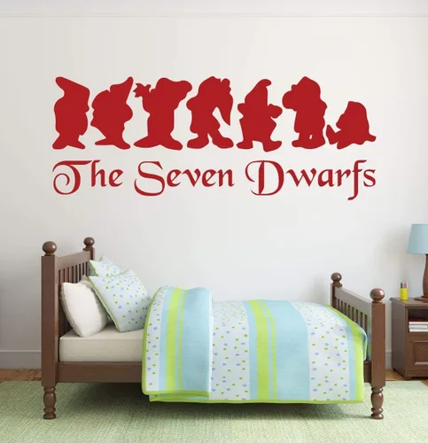Vista 3 de Decoración de pared blanca como la nieve – Seven Dwarfs Doc Happy Dopey Grumpy Bashful Sneezy Sleepy – Arte de pared de vinilo para sala