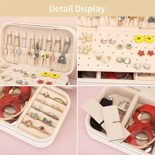 Vista 4 de DesignSter Joyero de viaje, estuche portátil de piel sintética, pequeñas cajas de joyería para regalos, organizador de joyas de viaje para mujeres