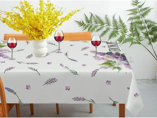 Vista 7 de Mantel rectangular decorativo con hojas de lavanda moradas para el hogar, mantel para comedor, barbacoa, picnic, mesa auxiliar, 52 x 70 pulgadas