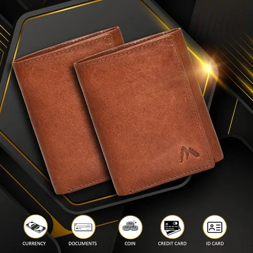 Vista 39 de Cartera de cuero RFID hecha a mano para hombres, elegante cartera de bolsillo frontal triple con 2 ranuras para identificación y 9 tarjetas, Azul