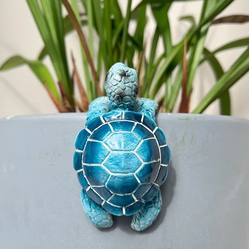 Vista 5 de Decoraciones de maceta de tortuga azul, tortuga marina colgante de resina para maceta, figura de tortuga, colgador de maceta, estatua pequeña