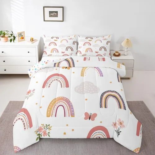 Vista 39 de Erosebridal Juego de edredón arcoíris de 2 piezas, edredón de nube de dibujos animados kawaii iridiscente individual para niños, niñas, mujeres