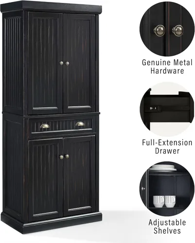 Vista 6 de Crosley Furniture Seaside - Gabinete de cocina y despensa Negro (Distressed Black)