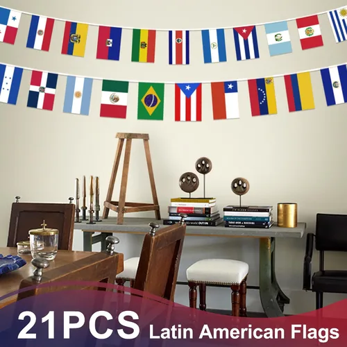 Vista 6 de Banderín de bandera de América Latina de 21 países, mini banderines pequeñas banderines banderines, banderas latinas para el mes hispano patrimonio