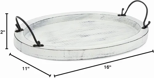 Vista 7 de Farmlyn Creek Bandeja de madera de 16 x 11 x 2 pulgadas, ovalada blanca rústica, bandeja para servir con asas para decoración de mesa auxiliar